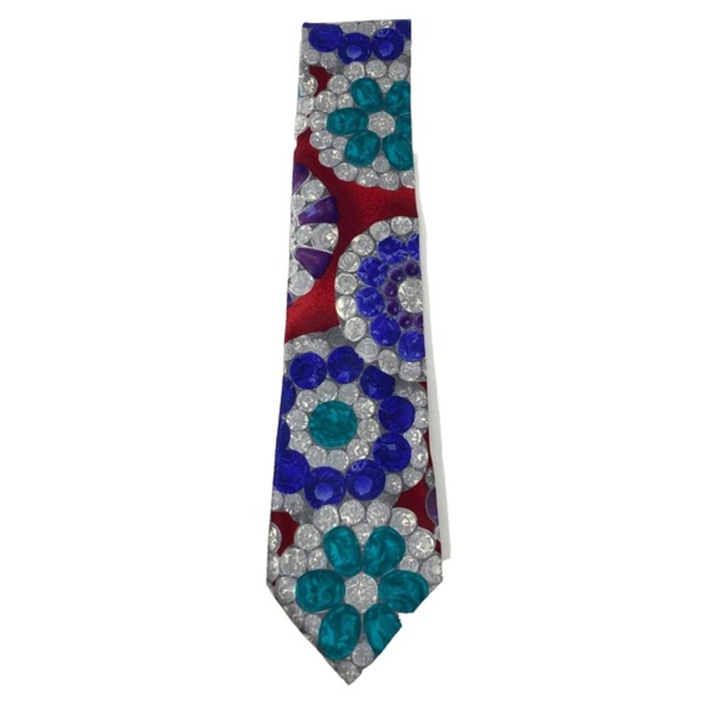 Vtg‎ 90s Tie Mens 100% Silk Necktie Hand Made in Italy Abstract Jewel Tones